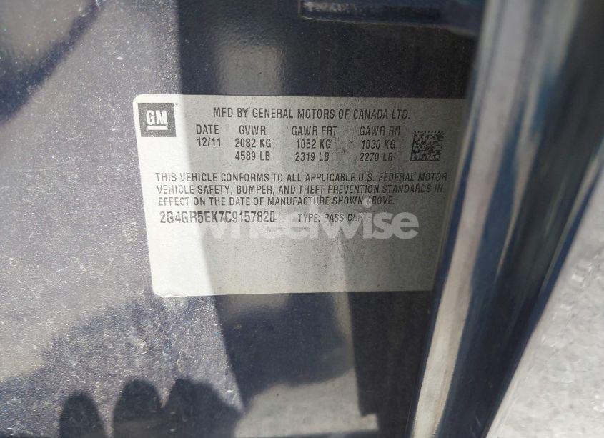 Photo 9 of 2012 Buick Regal (VIN 2G4GR5EK7C9157820)