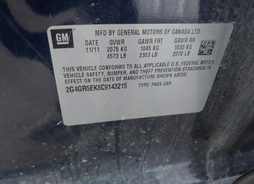 Photo 9 of 2012 Buick Regal (VIN 2G4GR5EK8C9143215)