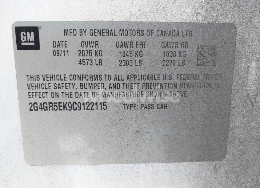 Photo 9 of 2012 Buick Regal (VIN 2G4GR5EK9C9122115)