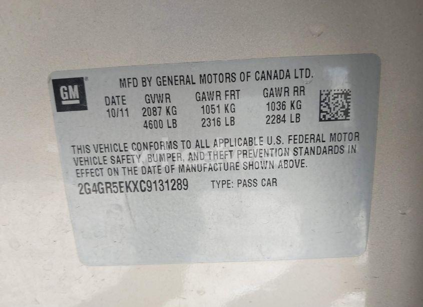 Photo 9 of 2012 Buick Regal (VIN 2G4GR5EKXC9131289)