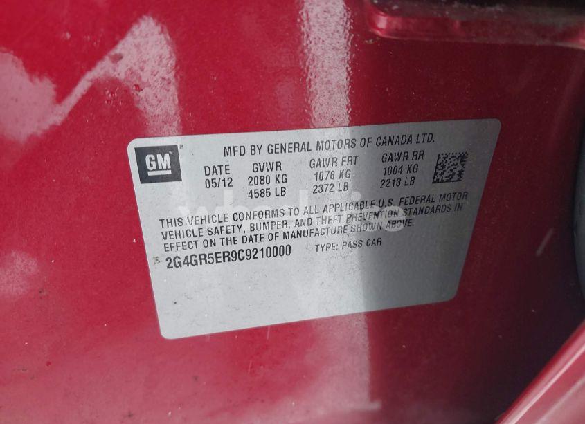 Photo 9 of 2012 Buick Regal (VIN 2G4GR5ER9C9210000)