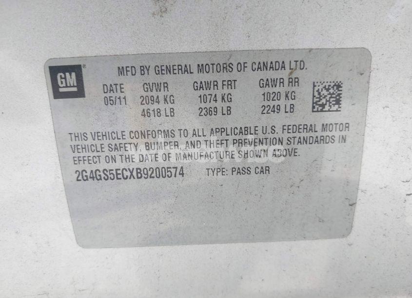 Photo 9 of 2011 Buick Regal CXL OSHAWA (VIN 2G4GS5ECXB9200574)