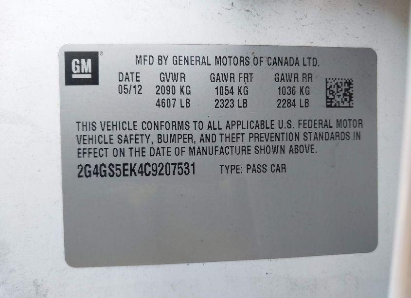 Photo 9 of 2012 Buick Regal PREMIUM 1 (VIN 2G4GS5EK4C9207531)