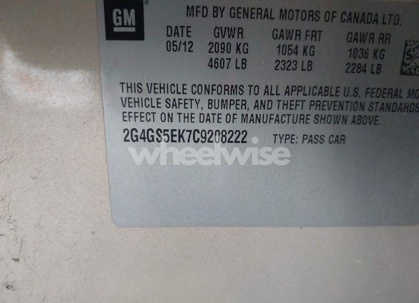 Photo 9 of 2012 Buick Regal PREMIUM 1 (VIN 2G4GS5EK7C9208222)