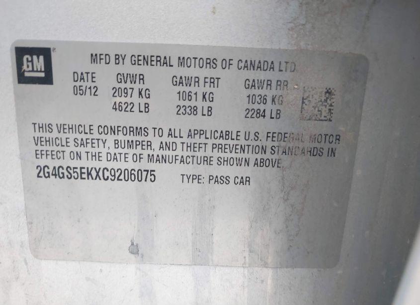 Photo 9 of 2012 Buick Regal PREMIUM 1 (VIN 2G4GS5EKXC9206075)