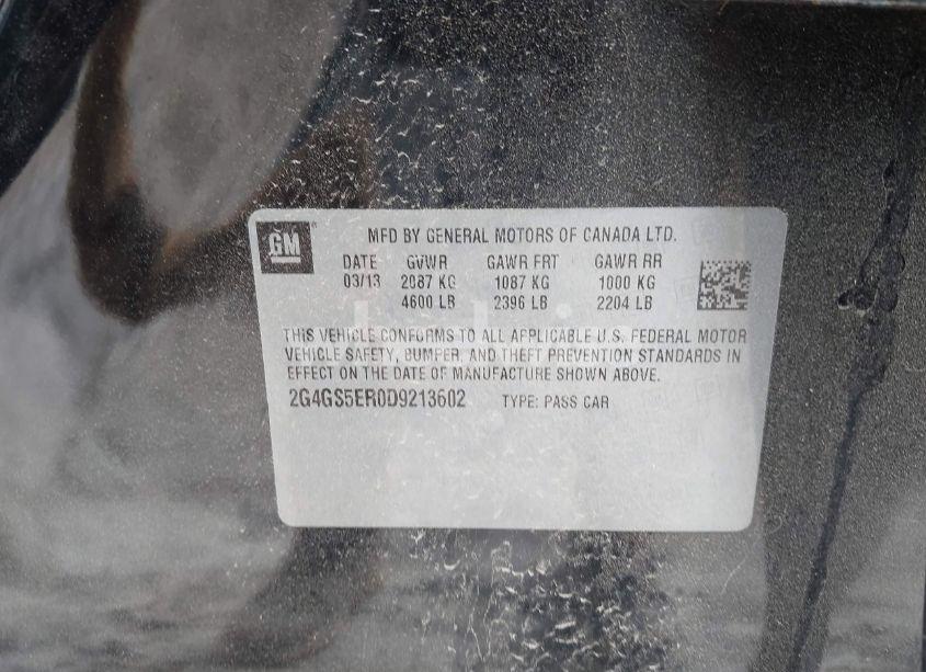 Photo 9 of 2013 Buick Regal PREMIUM 1 (VIN 2G4GS5ER0D9213602)