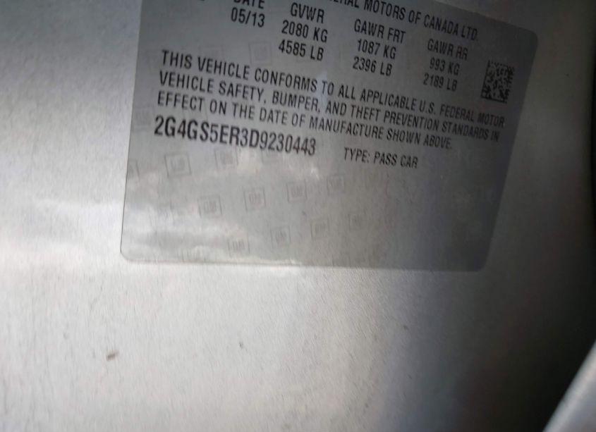 Photo 9 of 2013 Buick Regal PREMIUM 1 (VIN 2G4GS5ER3D9230443)