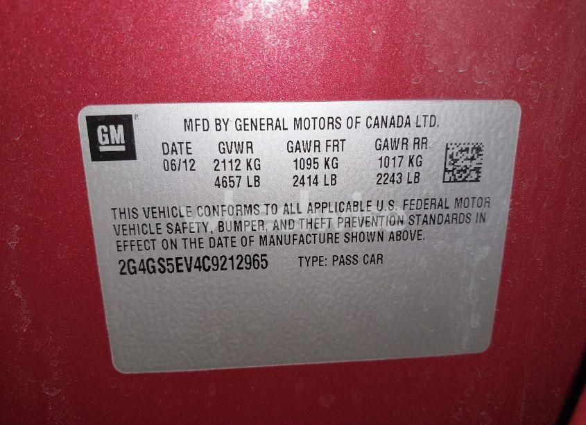 Photo 9 of 2012 Buick Regal TURBO - PREMIUM 1 (VIN 2G4GS5EV4C9212965)