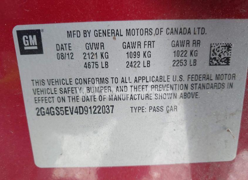 Photo 9 of 2013 Buick Regal TURBO - PREMIUM 1 (VIN 2G4GS5EV4D9122037)