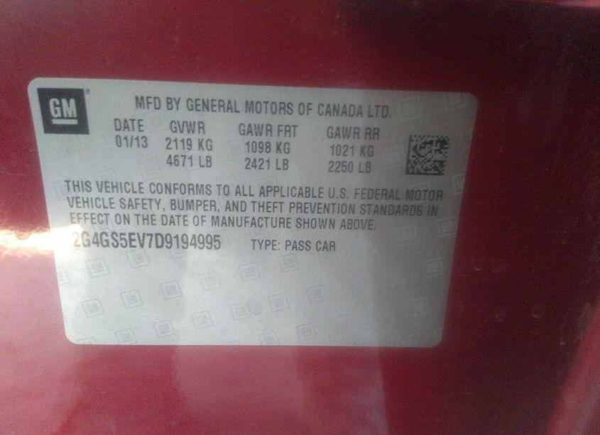 Photo 9 of 2013 Buick Regal TURBO - PREMIUM 1 (VIN 2G4GS5EV7D9194995)