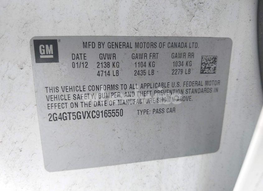 Photo 9 of 2012 Buick Regal TURBO - PREMIUM 2 (VIN 2G4GT5GVXC9165550)