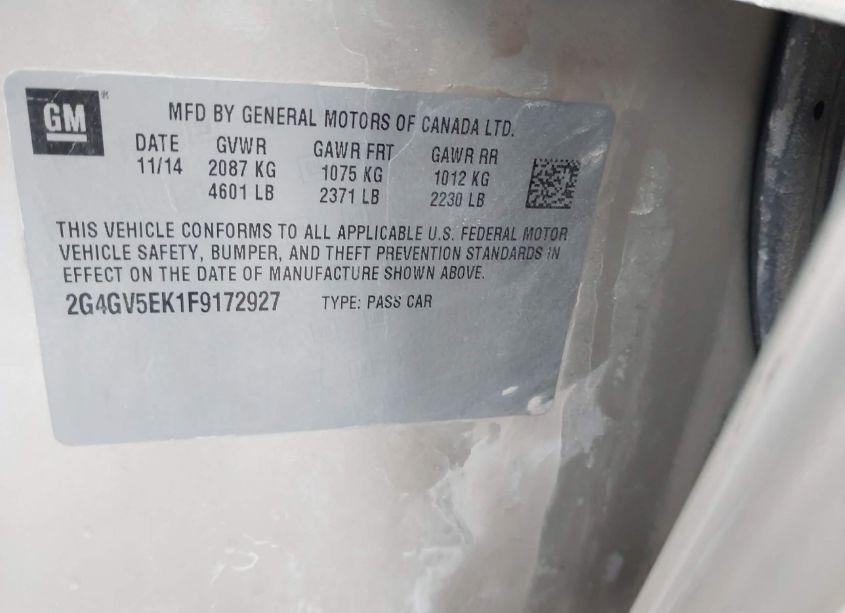 Photo 9 of 2015 Buick Regal 1FL (VIN 2G4GV5EK1F9172927)