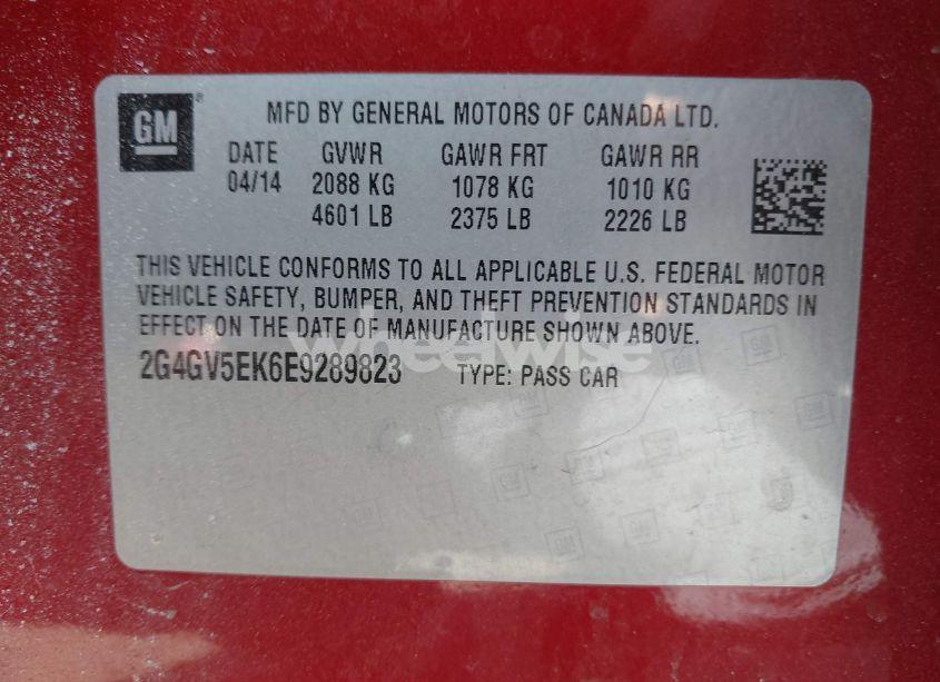 Photo 9 of 2014 Buick Regal 1FL (VIN 2G4GV5EK6E9289823)