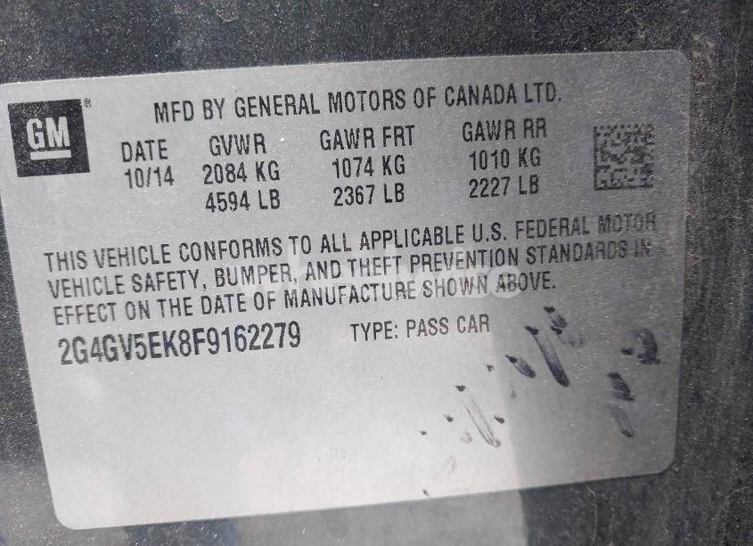 Photo 9 of 2015 Buick Regal 1FL (VIN 2G4GV5EK8F9162279)