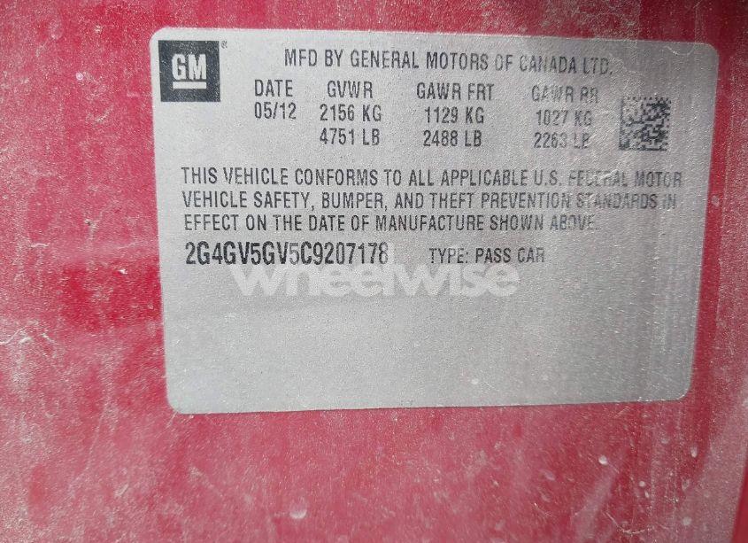 Photo 9 of 2012 Buick Regal GS (VIN 2G4GV5GV5C9207178)