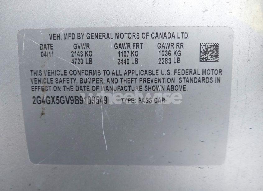 Photo 9 of 2011 Buick Regal CXL TURBO OSHAWA (VIN 2G4GX5GV9B9189549)