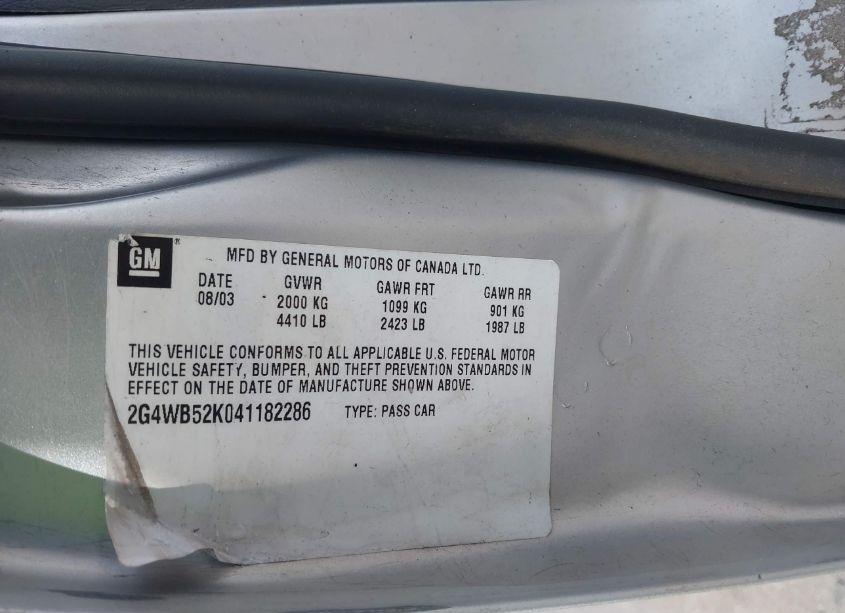 Photo 9 of 2004 Buick Regal LS (VIN 2G4WB52K041182286)