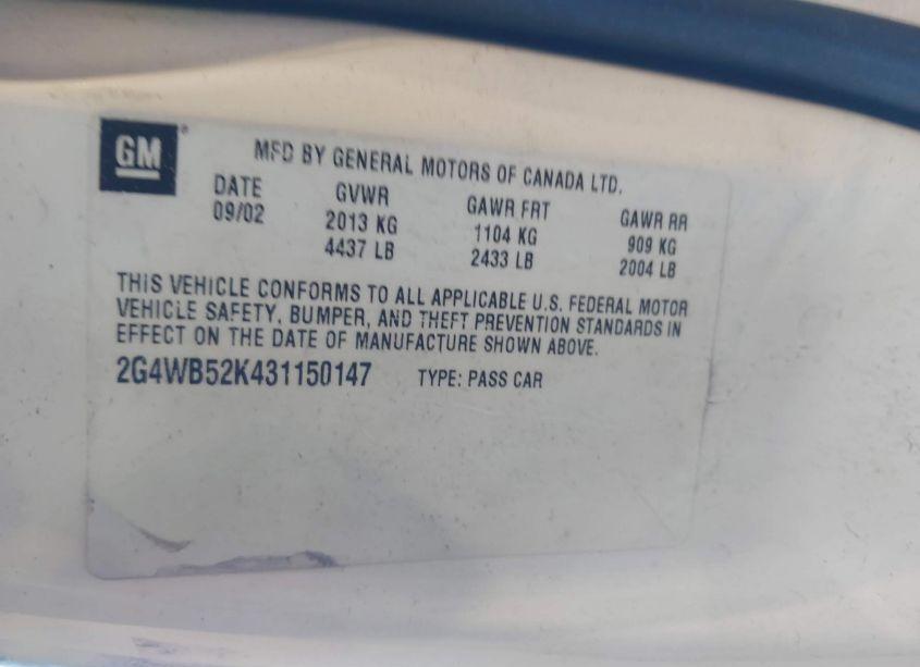 Photo 9 of 2003 Buick Regal LS (VIN 2G4WB52K431150147)