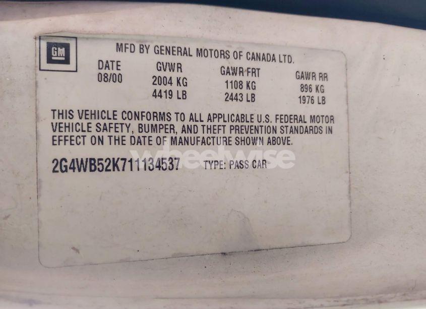 Photo 9 of 2001 Buick Regal LS (VIN 2G4WB52K711134537)