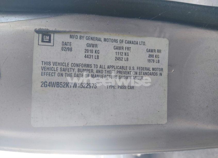 Photo 9 of 1998 Buick Regal LS CMI (VIN 2G4WB52K7W1522973)