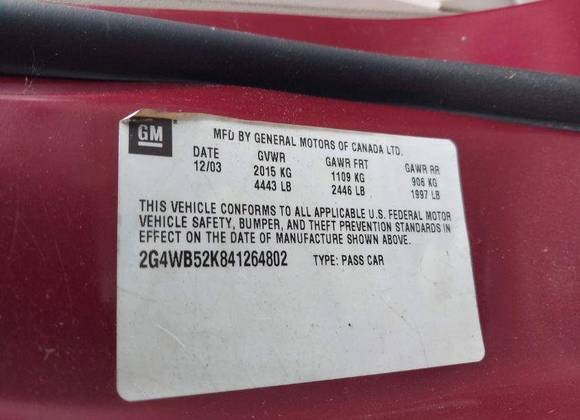 Photo 9 of 2004 Buick Regal LS (VIN 2G4WB52K841264802)