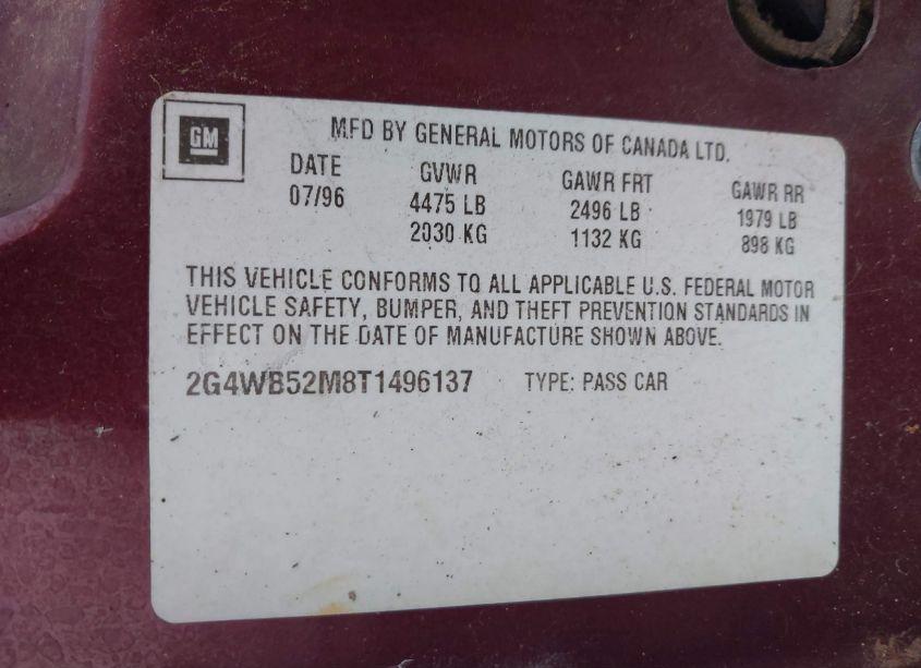 Photo 9 of 1996 Buick Regal CUSTOM (VIN 2G4WB52M8T1496137)