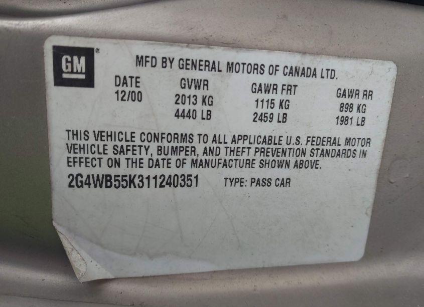 Photo 9 of 2001 Buick Regal LS (VIN 2G4WB55K311240351)