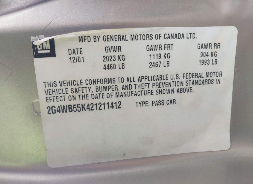 Photo 9 of 2002 Buick Regal LS (VIN 2G4WB55K421211412)