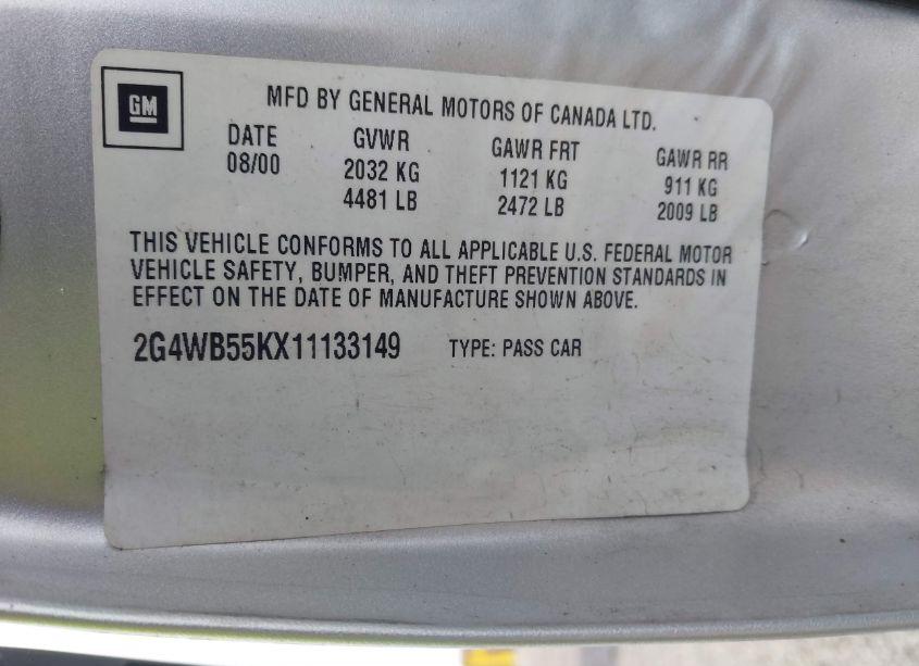 Photo 9 of 2001 Buick Regal LS (VIN 2G4WB55KX11133149)