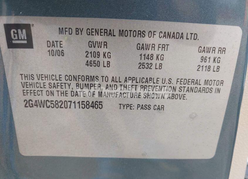 Photo 9 of 2007 Buick Lacrosse CX (VIN 2G4WC582071158465)