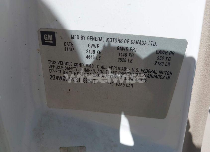 Photo 9 of 2008 Buick Lacrosse CX (VIN 2G4WC582081188597)