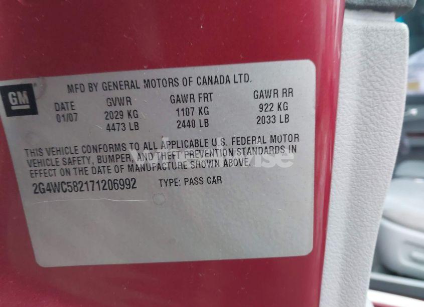 Photo 9 of 2007 Buick Lacrosse CX (VIN 2G4WC582171206992)