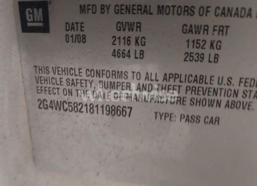 Photo 9 of 2008 Buick Lacrosse CX (VIN 2G4WC582181198667)