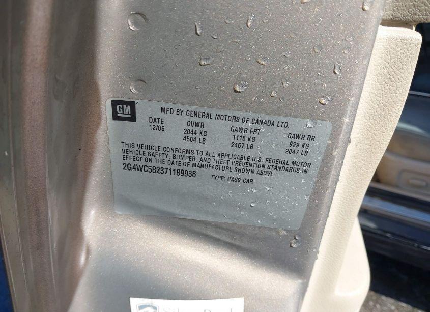 Photo 9 of 2007 Buick Lacrosse CX (VIN 2G4WC582371189936)