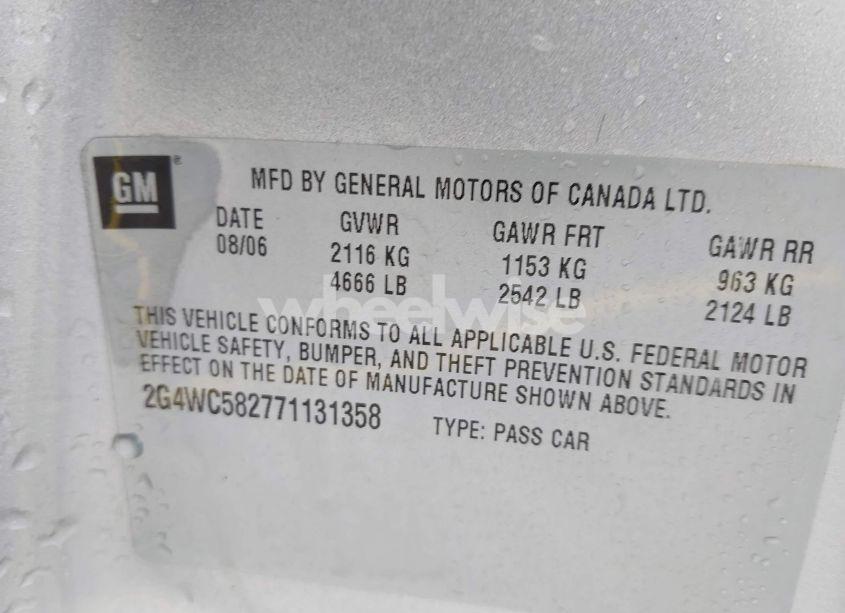 Photo 9 of 2007 Buick Lacrosse CX (VIN 2G4WC582771131358)