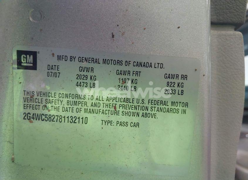 Photo 9 of 2008 Buick Lacrosse CX (VIN 2G4WC582781132110)