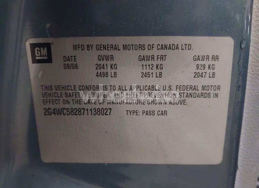 Photo 9 of 2007 Buick Lacrosse CX (VIN 2G4WC582871138027)