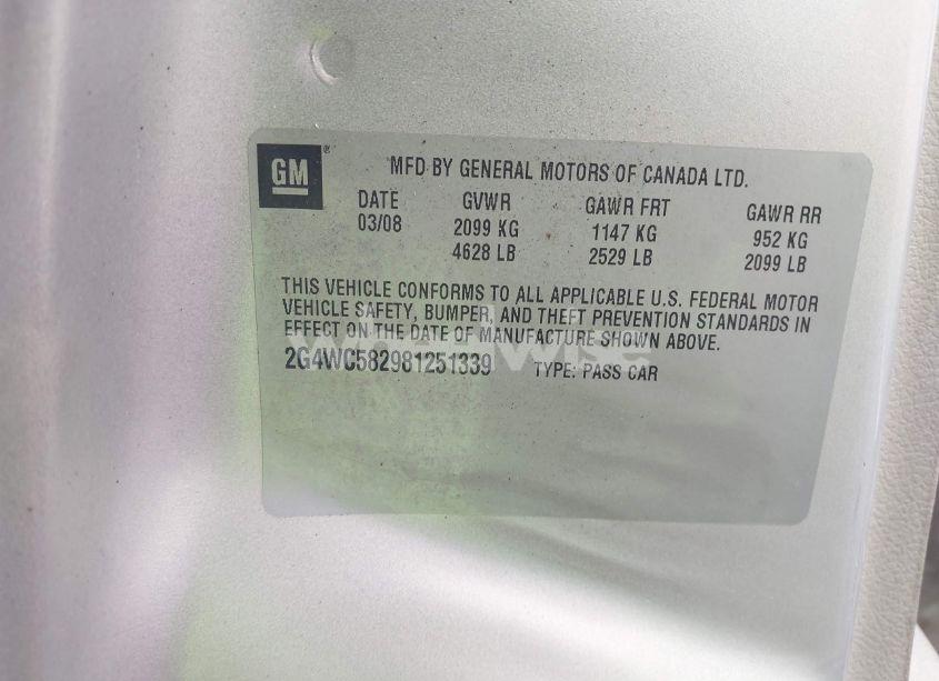 Photo 9 of 2008 Buick Lacrosse CX (VIN 2G4WC582981251339)