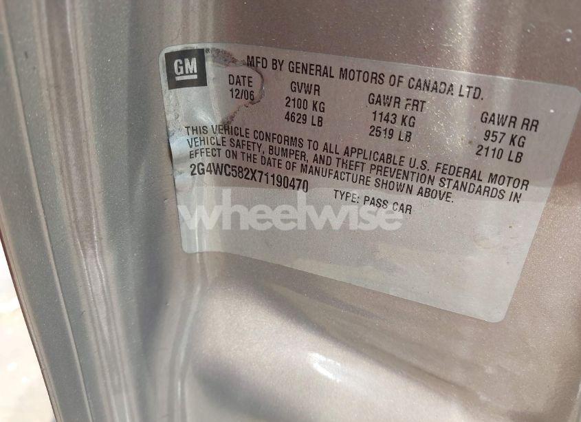 Photo 9 of 2007 Buick Lacrosse CX (VIN 2G4WC582X71190470)