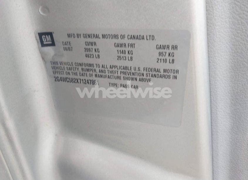 Photo 9 of 2007 Buick Lacrosse CX (VIN 2G4WC582X71247881)