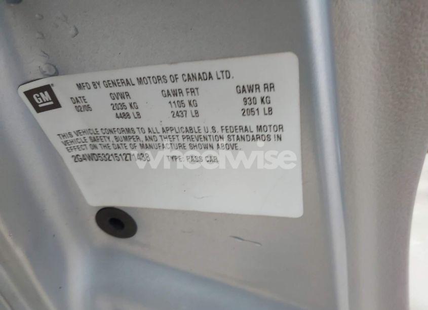 Photo 9 of 2005 Buick Lacrosse CXL (VIN 2G4WD532151271438)