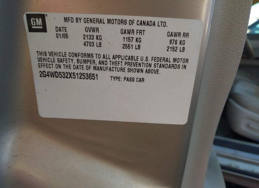 Photo 9 of 2005 Buick Lacrosse CXL (VIN 2G4WD532X51253651)