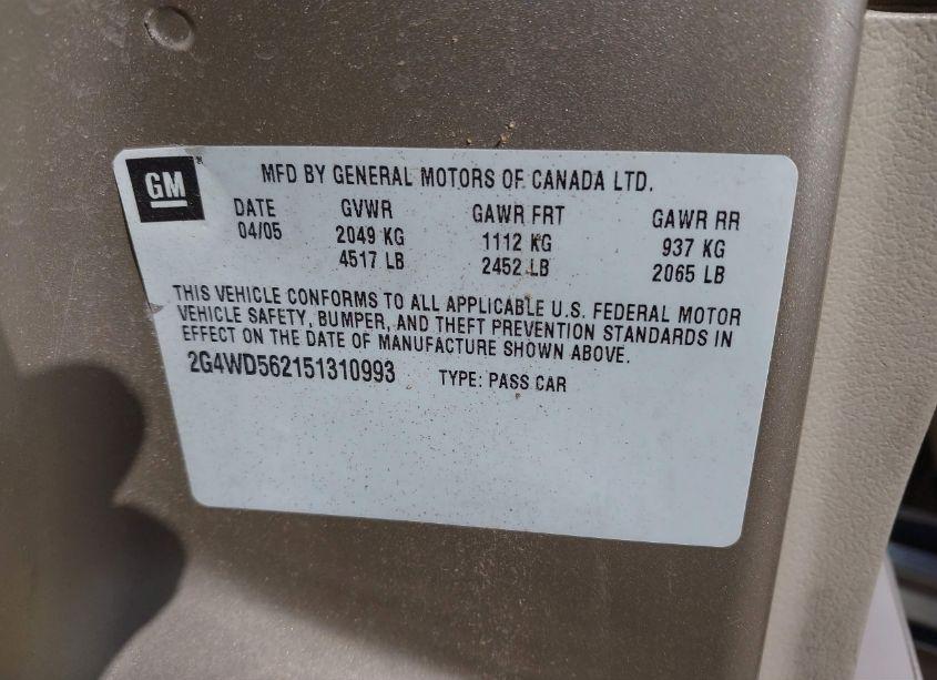 Photo 9 of 2005 Buick Lacrosse CXL (VIN 2G4WD562151310993)