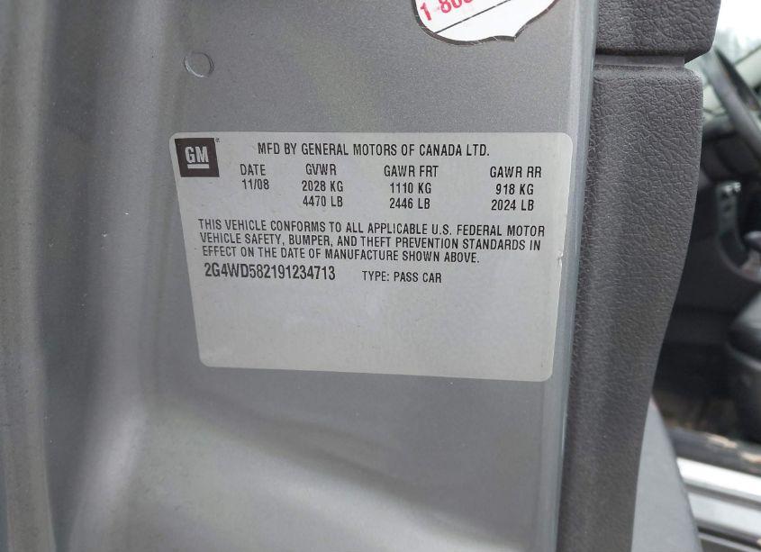 Photo 9 of 2009 Buick Lacrosse CXL (VIN 2G4WD582191234713)