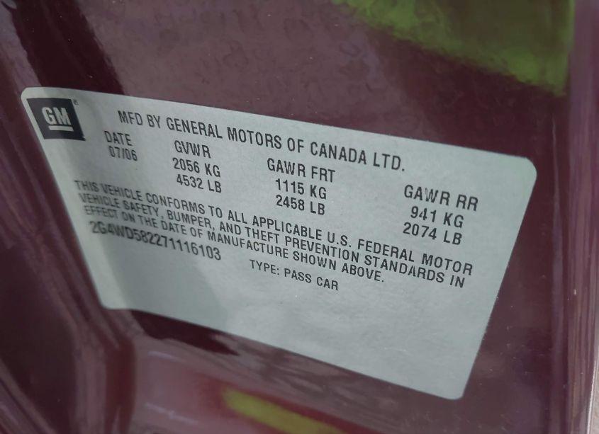 Photo 9 of 2007 Buick Lacrosse CXL (VIN 2G4WD582271116103)