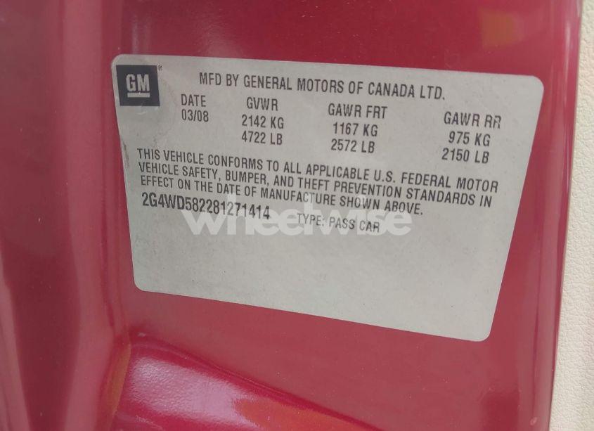 Photo 9 of 2008 Buick Lacrosse CXL (VIN 2G4WD582281271414)