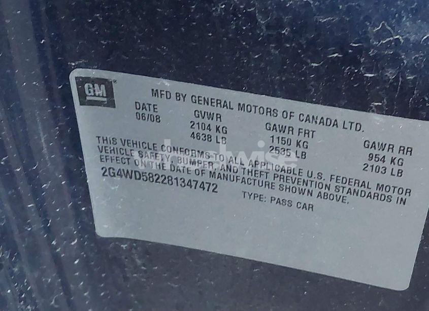 Photo 9 of 2008 Buick Lacrosse CXL (VIN 2G4WD582281347472)