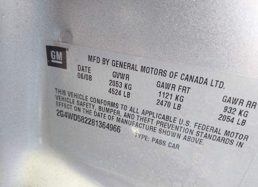 Photo 9 of 2008 Buick Lacrosse CXL (VIN 2G4WD582281364966)