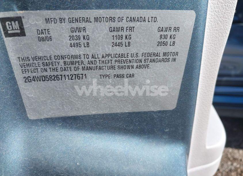 Photo 9 of 2007 Buick Lacrosse CXL (VIN 2G4WD582671127671)