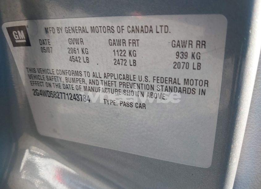 Photo 9 of 2007 Buick Lacrosse CXL (VIN 2G4WD582771243784)